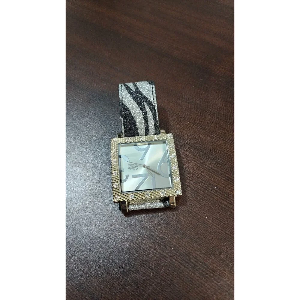 COLLEZIO Quartz Square Rhinestone Watch Zebra Strap Statement Fashion Watch